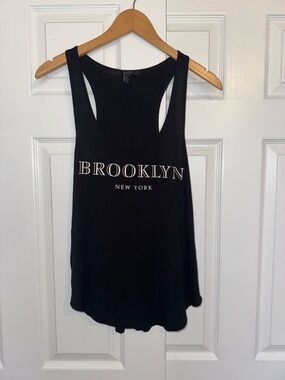 Forever 21 Brooklyn New York Racerback Tank Top Black Graphic Tee Size M